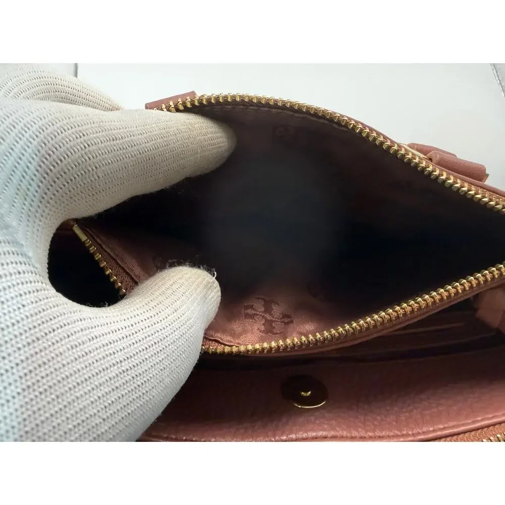 Tory Burch Pebbled Leather Satchel Bag Dusty Rose